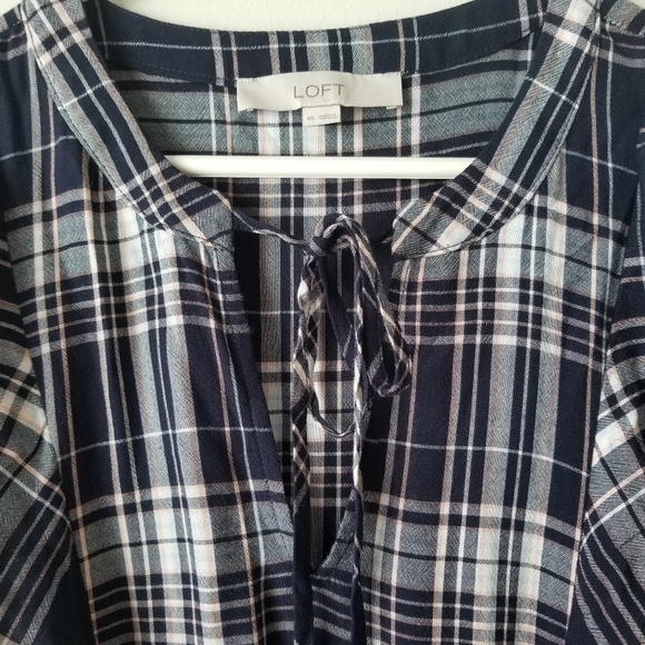 LOFT Plaid Ruffle V Neck Swing Dress Size XS - Picture 11 of 15